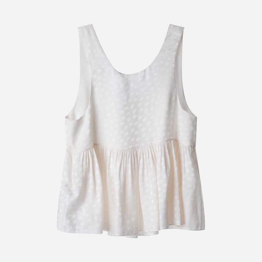 Chloe White Silk Polka Peplum Top