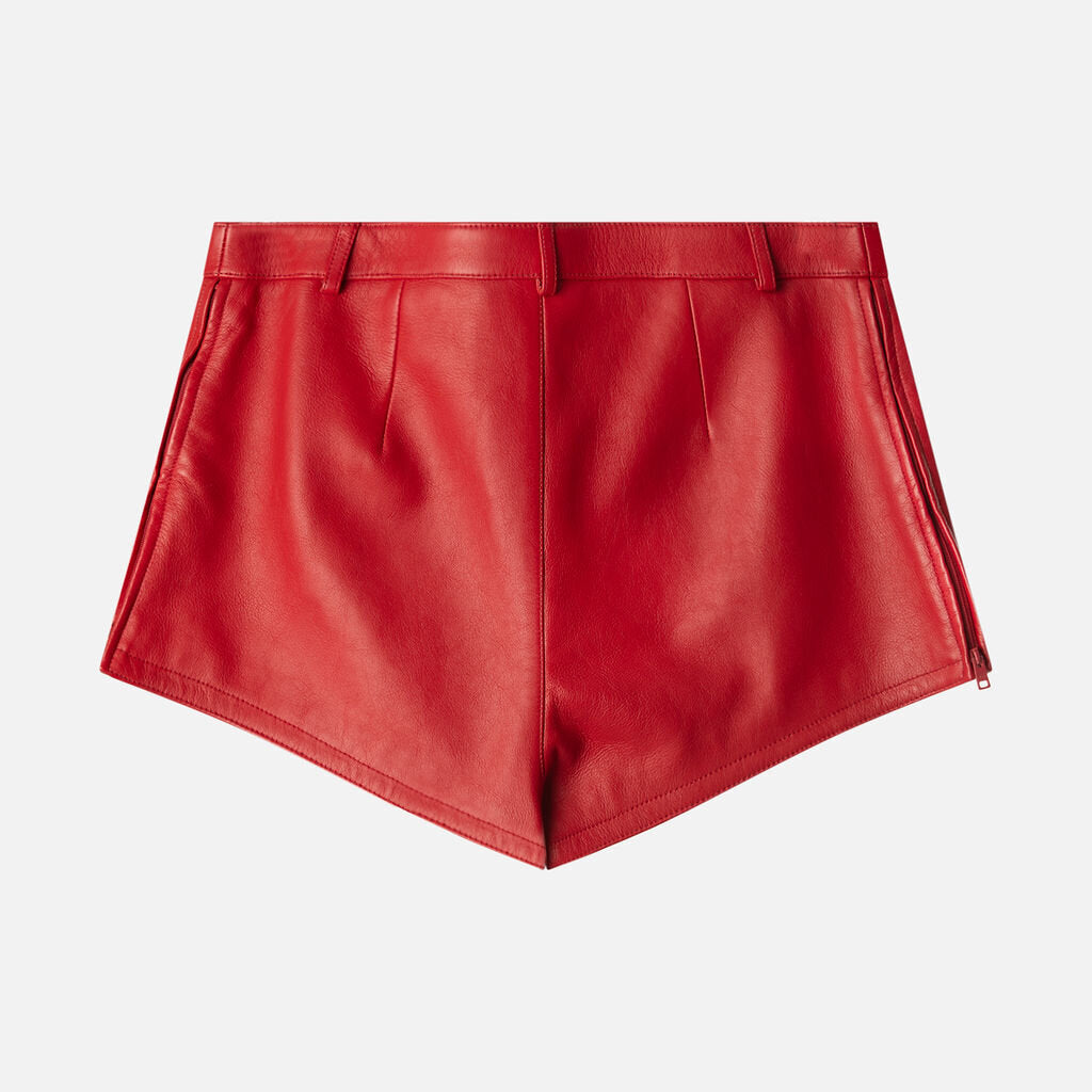 Prada Red Leather Mini Shorts (2025)