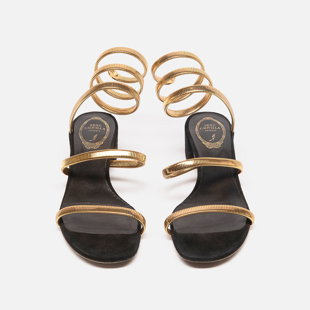 Rene Caovilla Black Suede Gold Coil Sandal