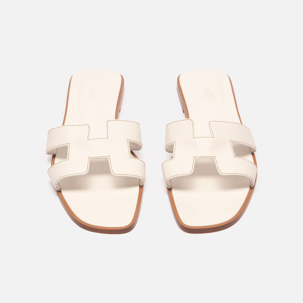Hermes White Leather Oran Sandal