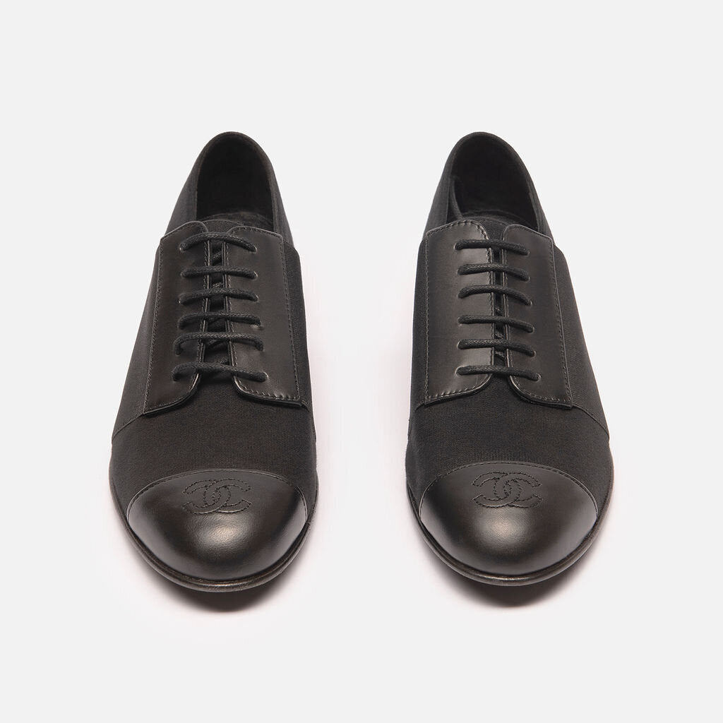 Chanel Uniform Black CC Toe Cap Oxfords