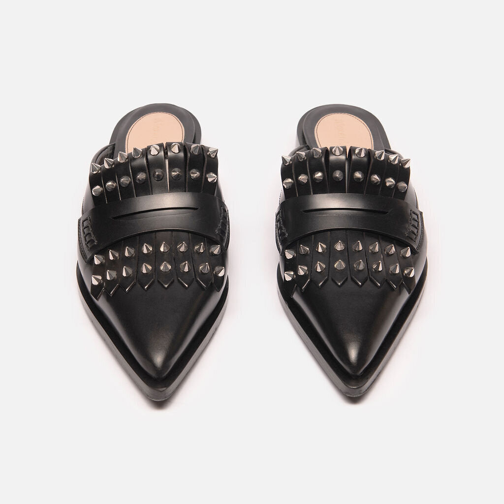 Alexander McQueen Black Leather Studded Mule