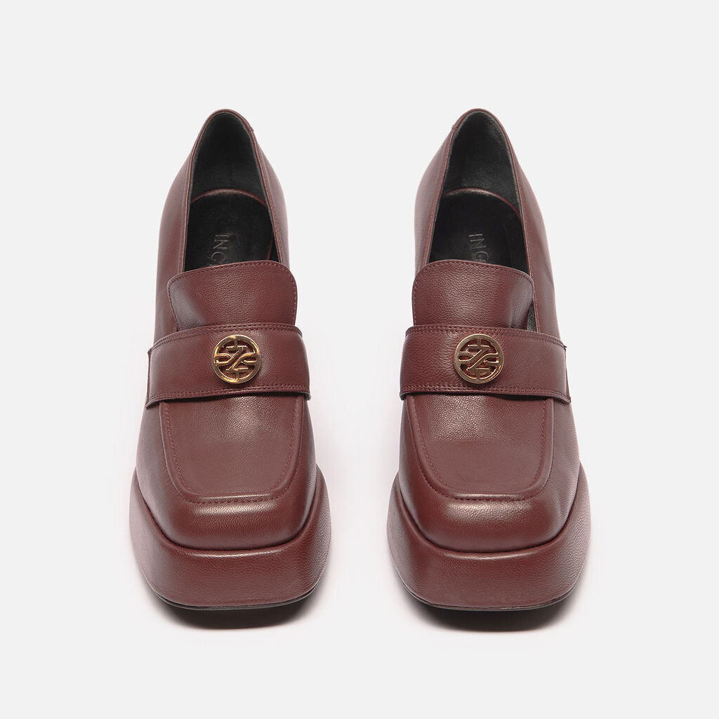 Ingiliz Burgundy Leather Platform Pumps