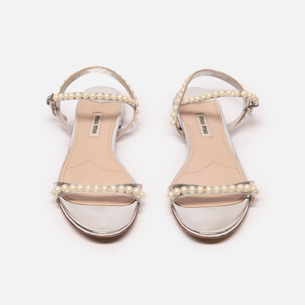 Miu Miu Metallic Pearl Flat Sandals
