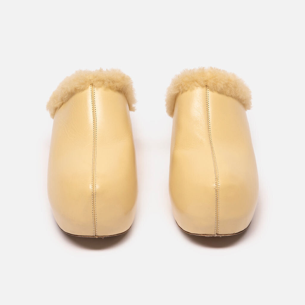 Jil Sander Butter Yellow Shearling Clogs