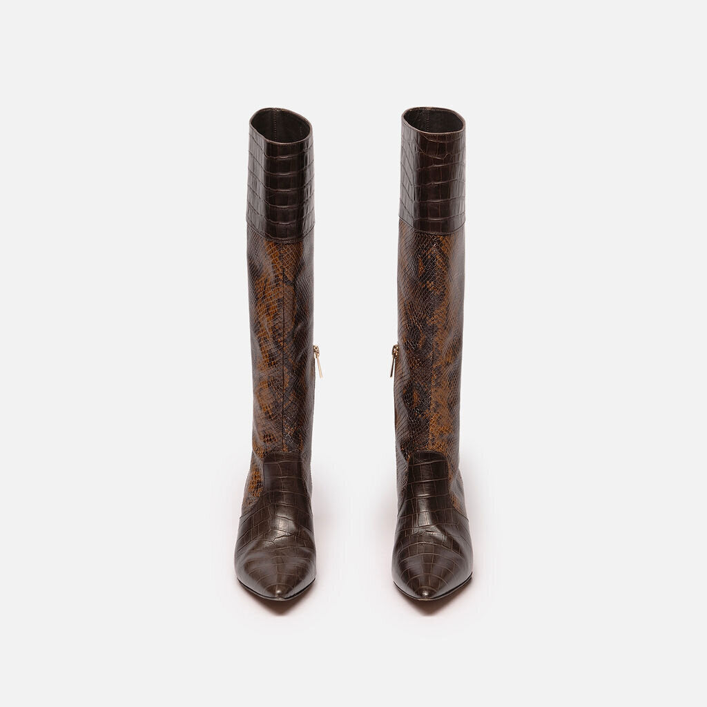 Ramy Brooke Brown Snake Embossed Boots
