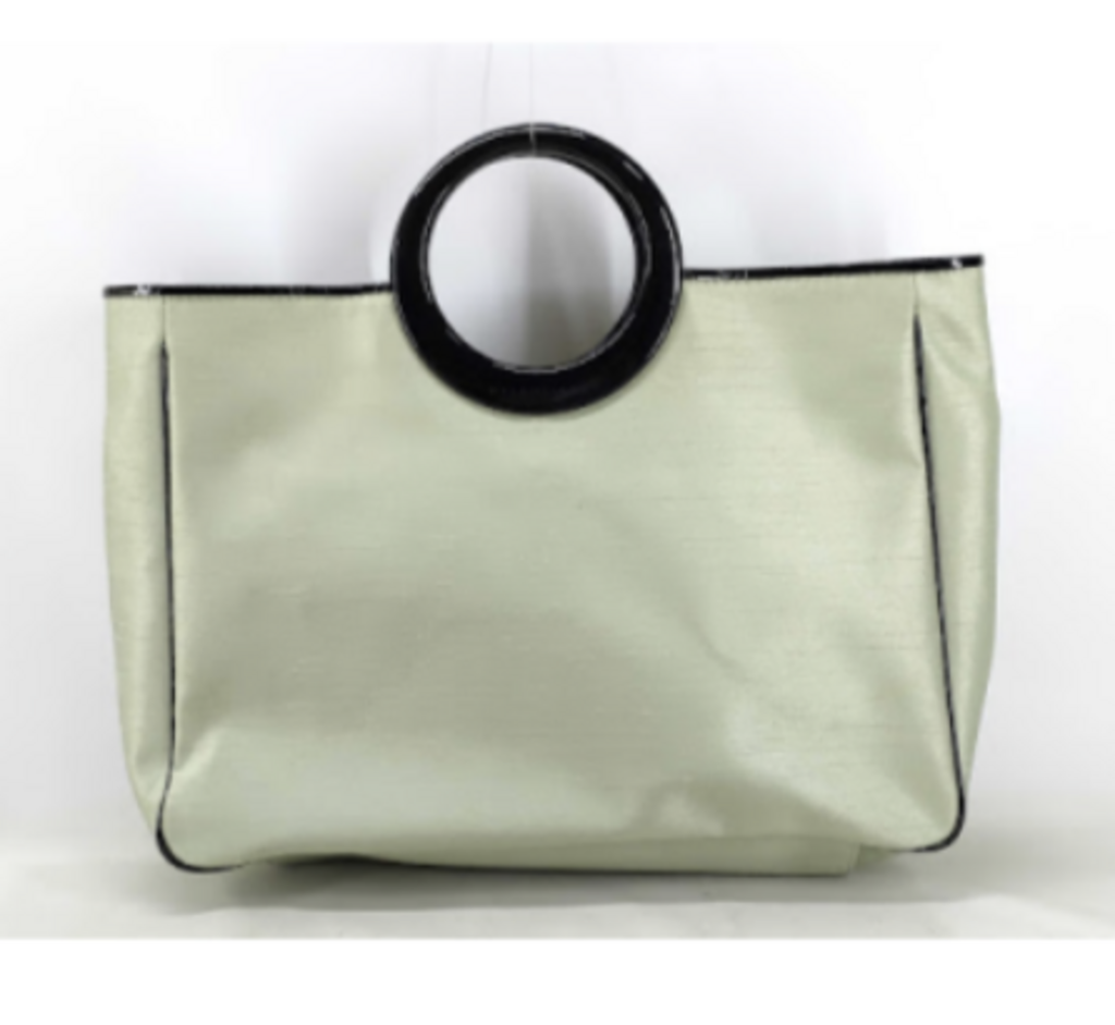 White Leather Circle Top Handle Bag
