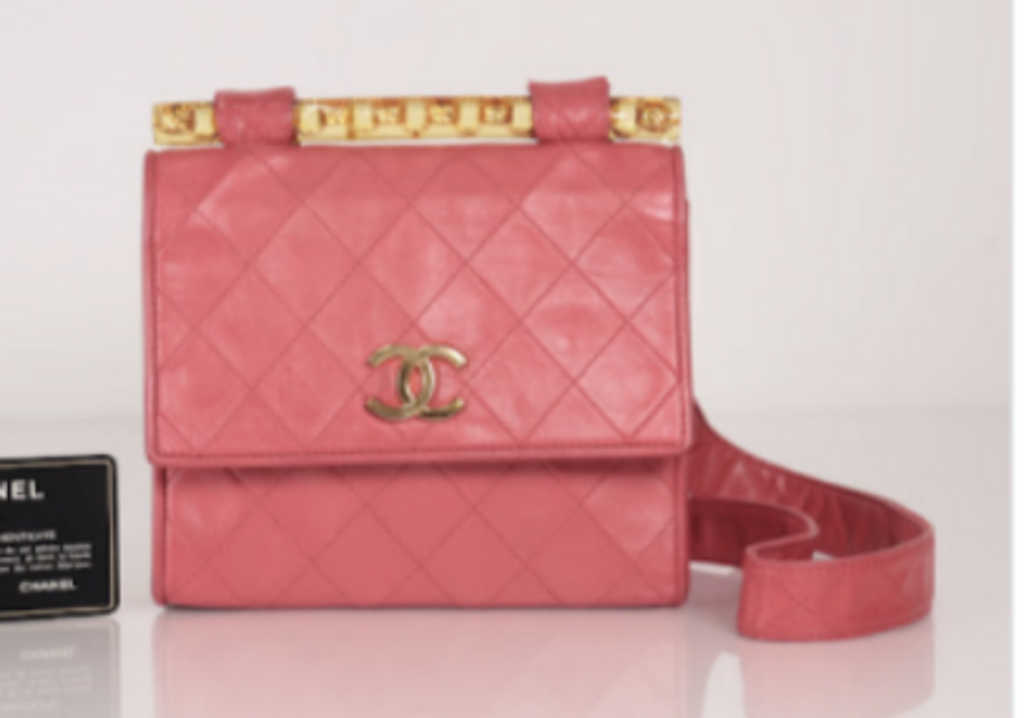 Pink Quilted Logo Lambskin Shoulder Bag