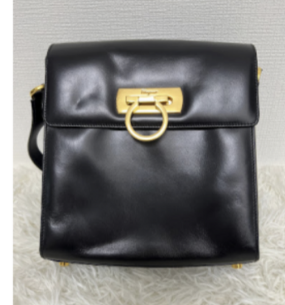 Black Leather Gancini Shoulder Bag