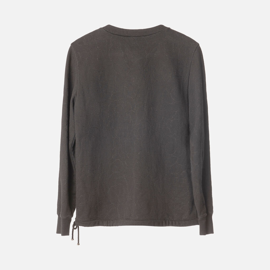Black Cotton Embroidered Camellia Sweater