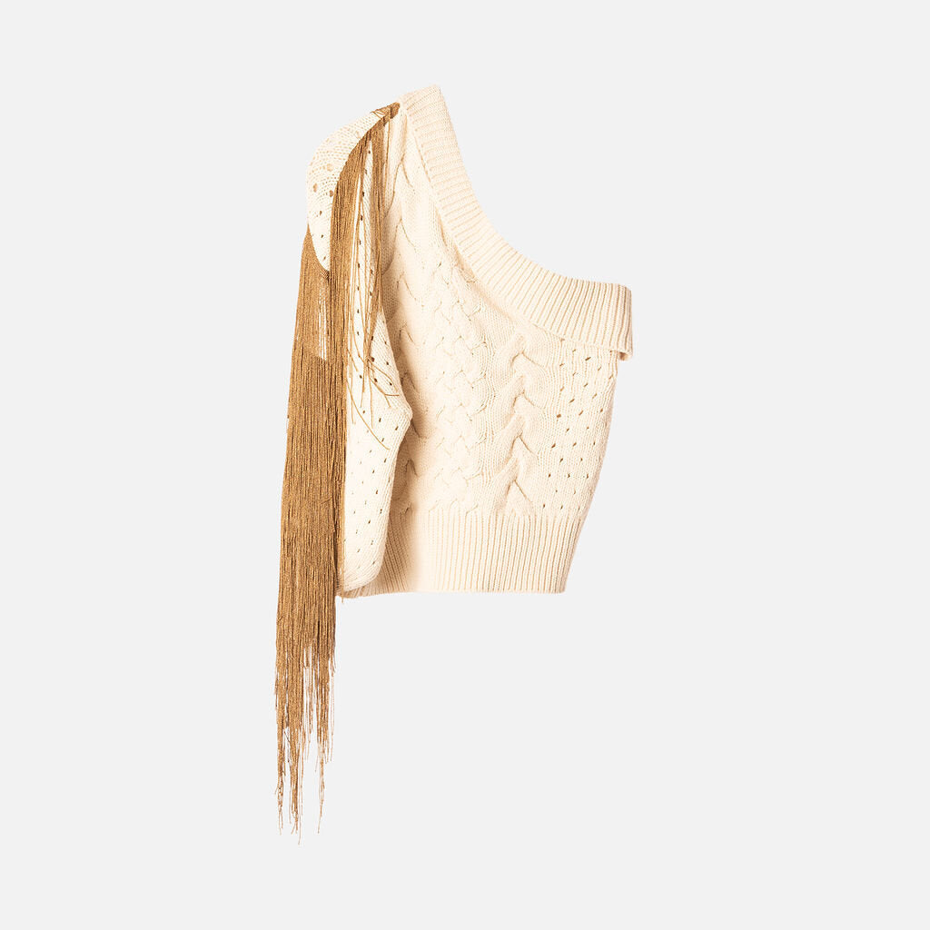 Hellessy Cream Cotton Knit Fringe Sweater