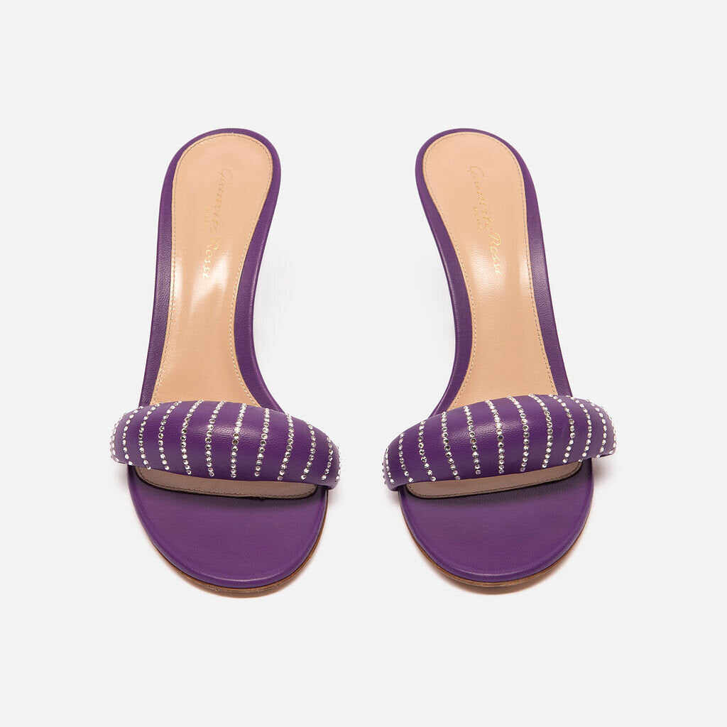 Gianvito Rossi Purple Leather Rhinestone Sandal