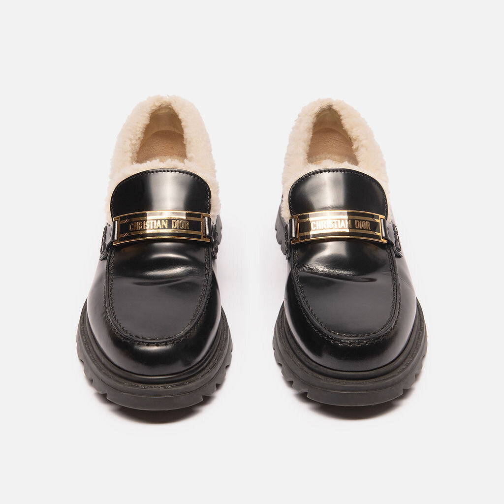 Christian Dior Black Leather Shearling Oxford