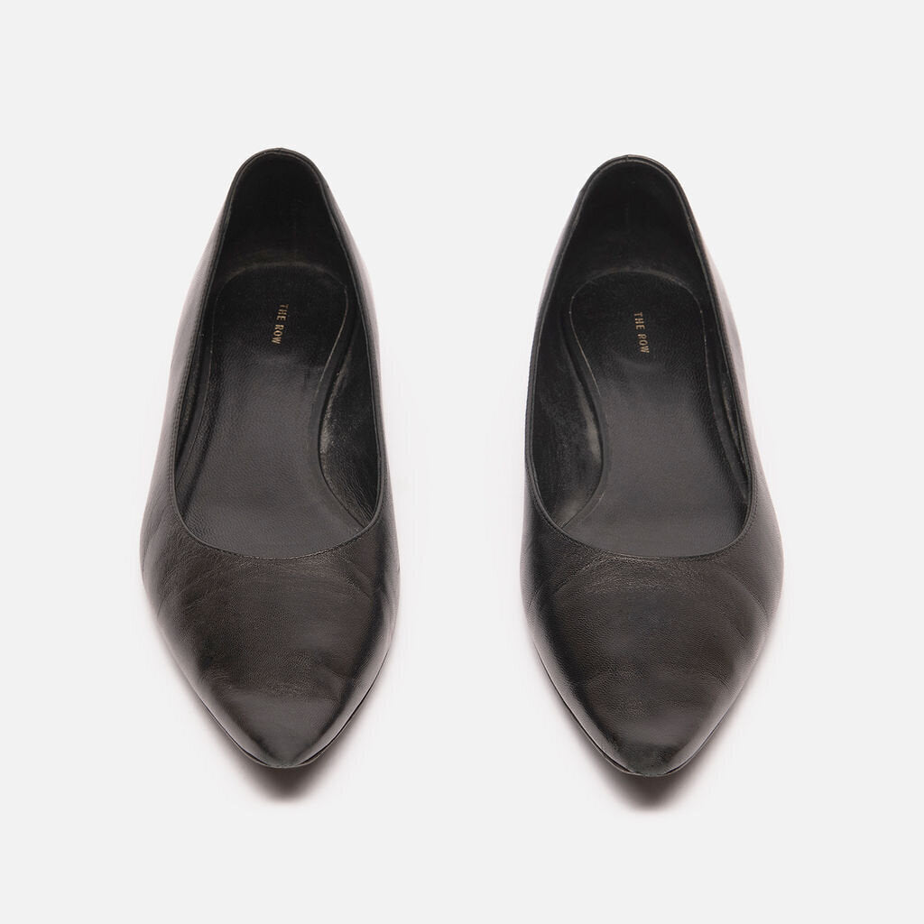 The Row Black Leather Pointed Toe Flats