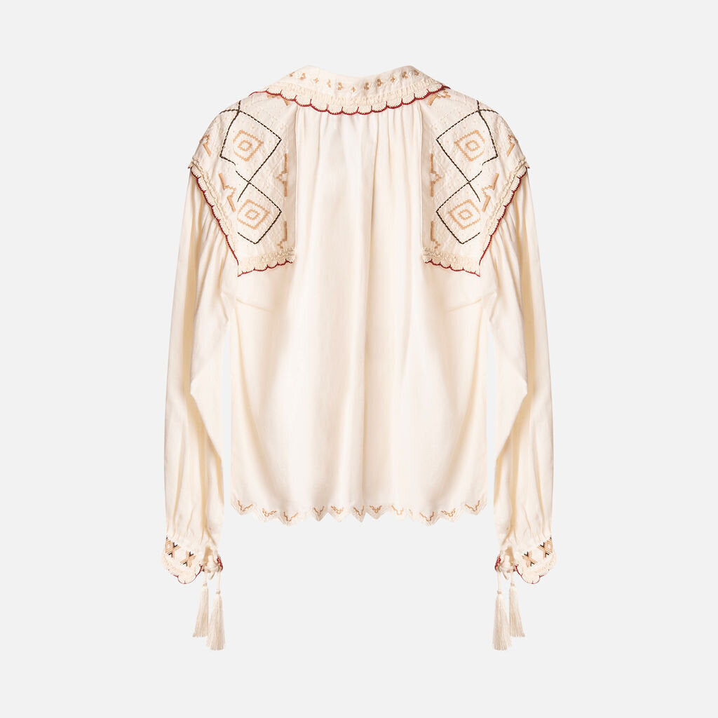 Etro Cream Cotton Embroidered Boho Blouse