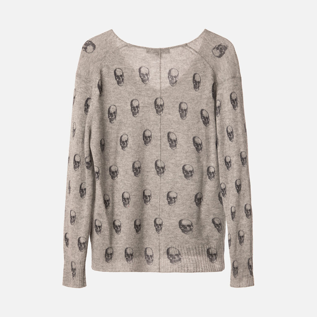 Skull Cashmere Grey Skull V Neck Sweater
