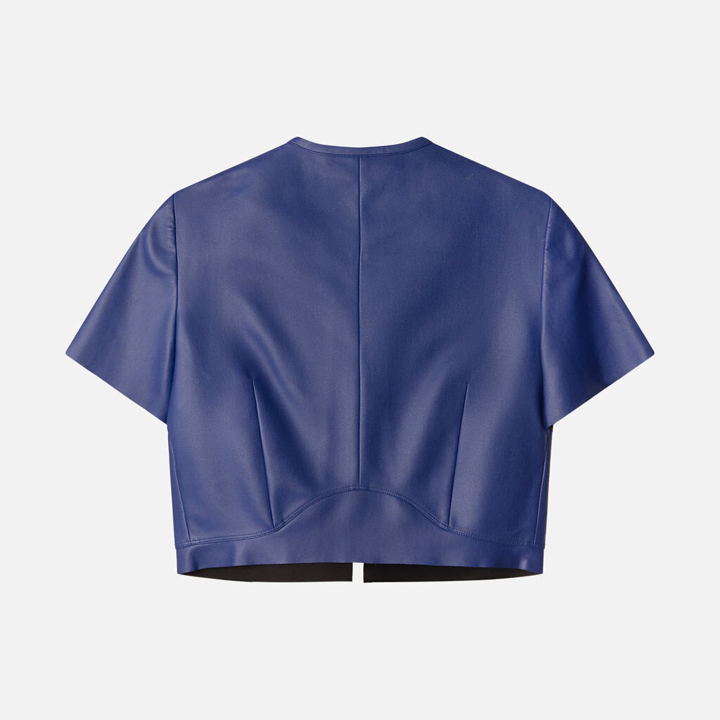 Cedric Charlier Blue Faux Leather Crop Top