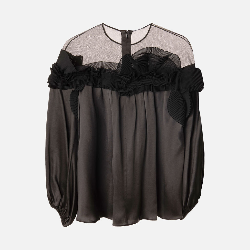 Givenchy Black Silk Ruffle Top