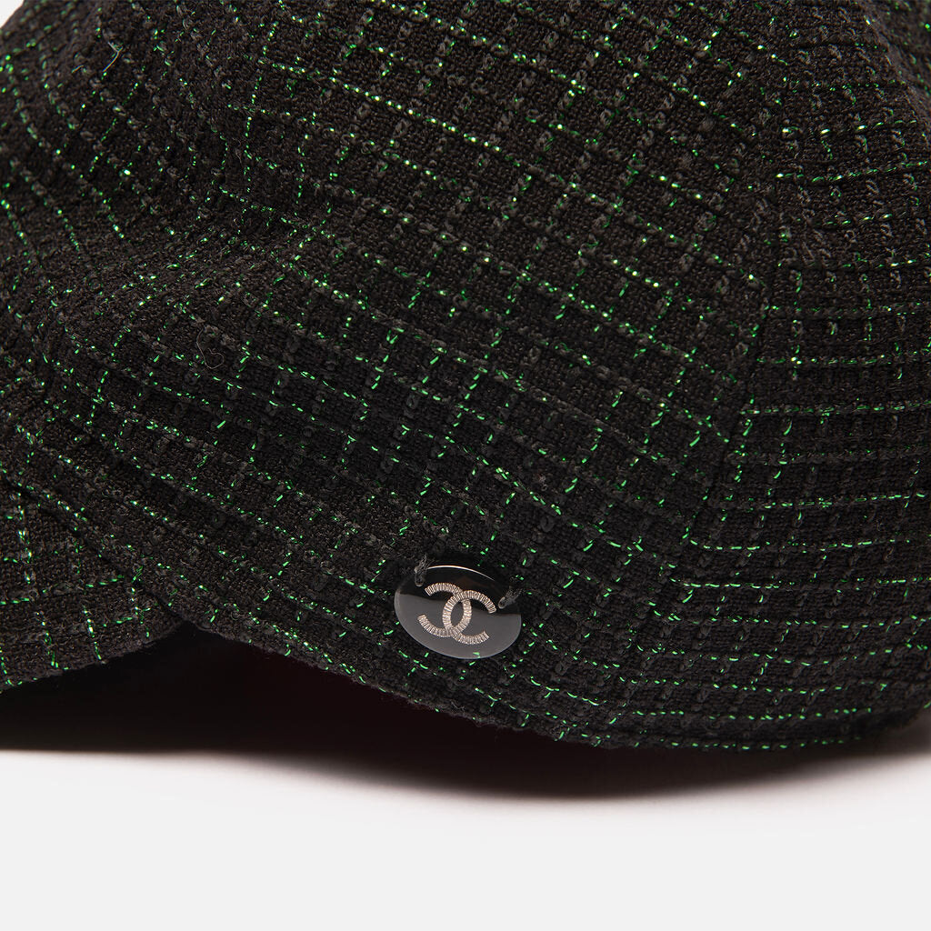 Chanel Black & Green Metallic Tweed Baseball Cap