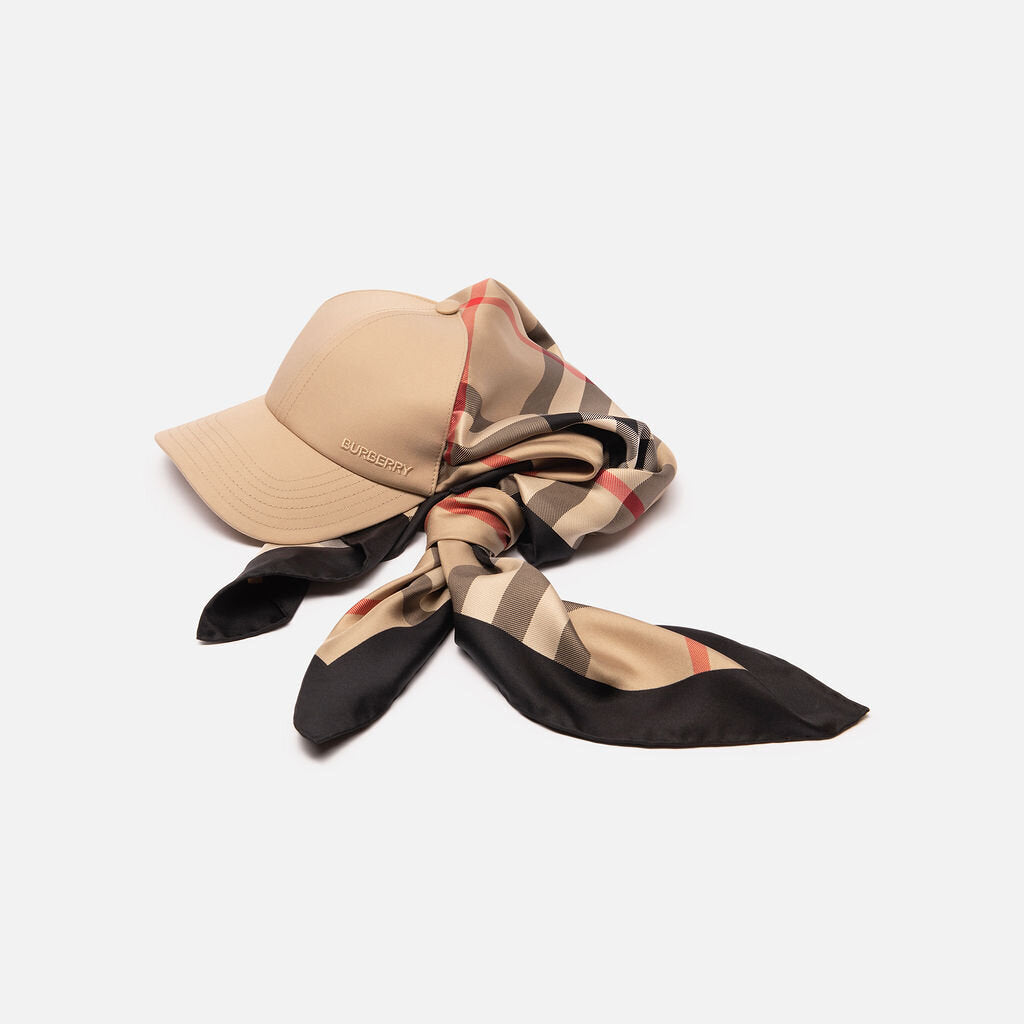 Burberry Beige Cotton Silk Check Scarf Hat