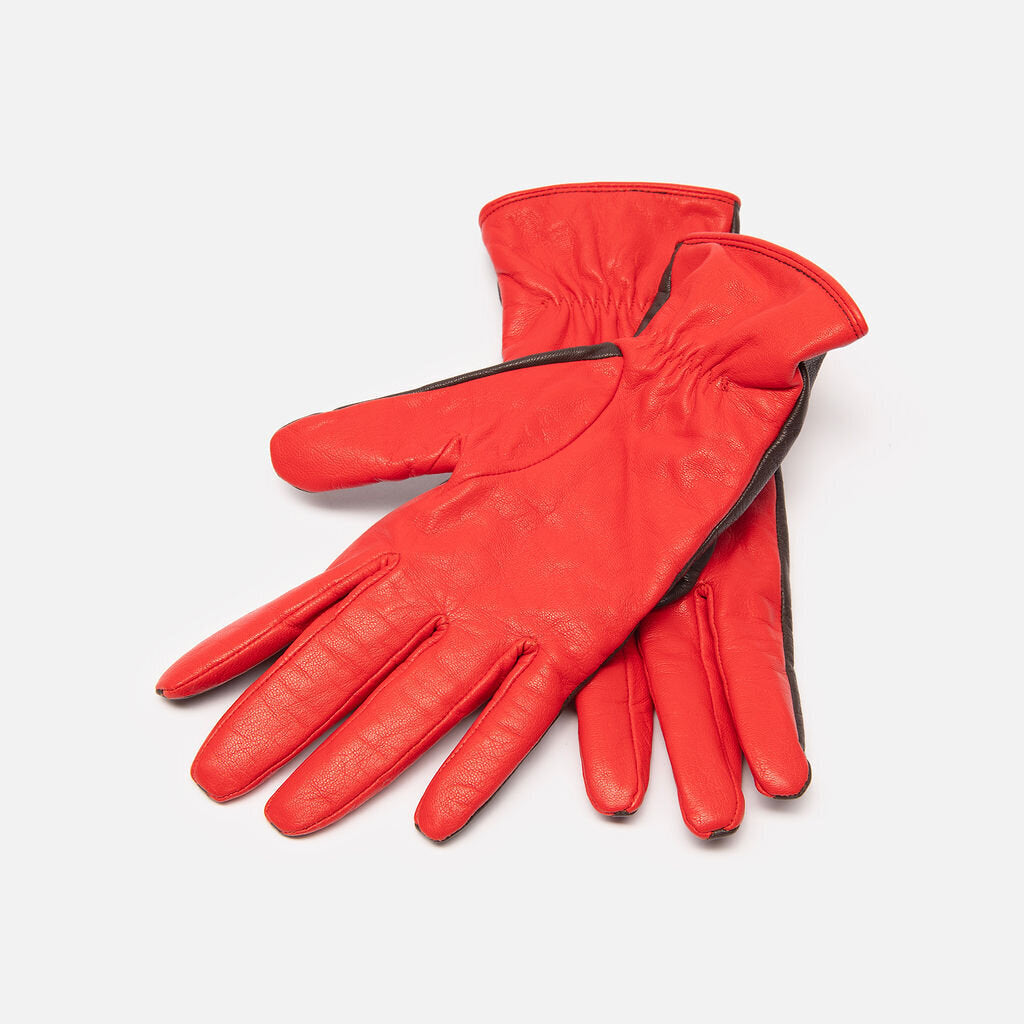 Cos Red & Brown Leather Gloves