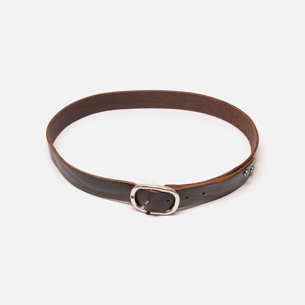 Ciccone Brown Leather Silver Hardware Belt