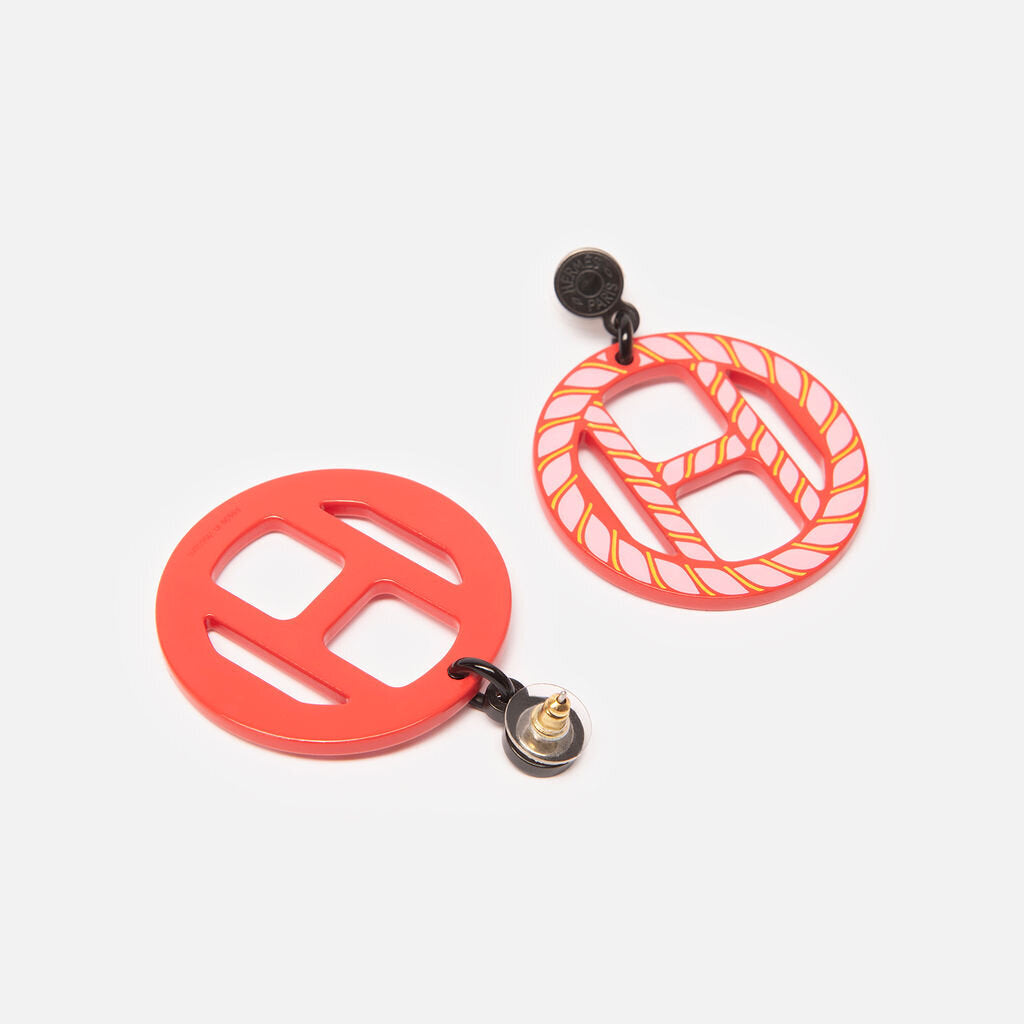 Hermes Pink & Red Lacquered H Equipe Nautique Earrings