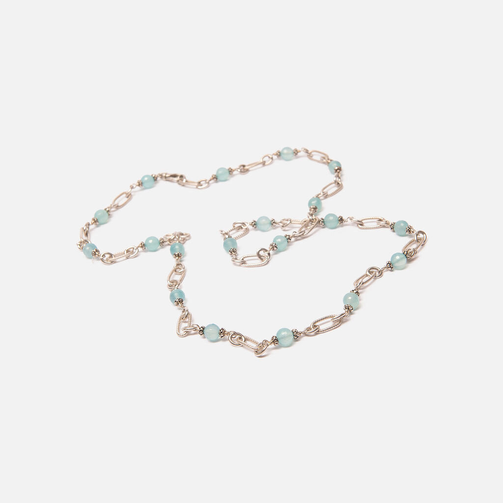 Sterling Silver Twisted Chain with Aqua Beads