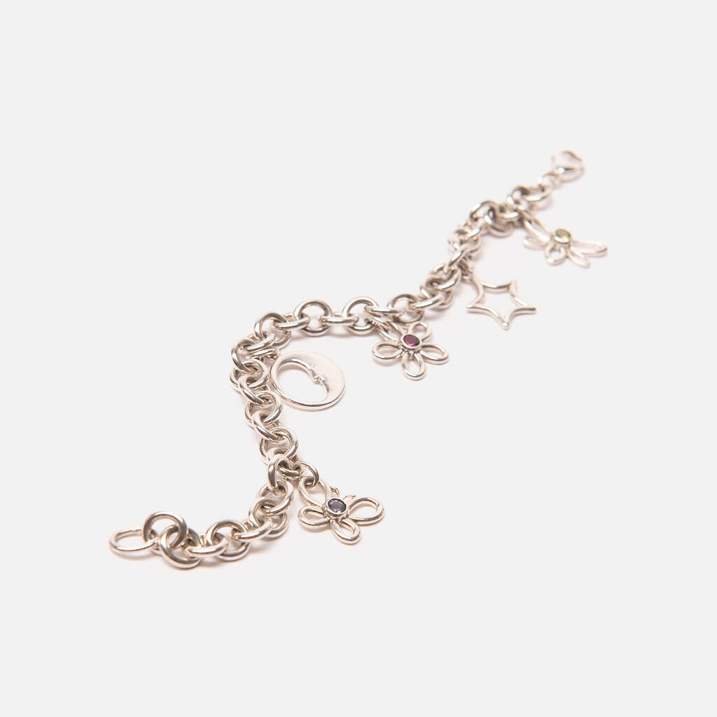 Tiffany & Co Sterling Silver TCO Flower, Moon and Star Charm Bracelet