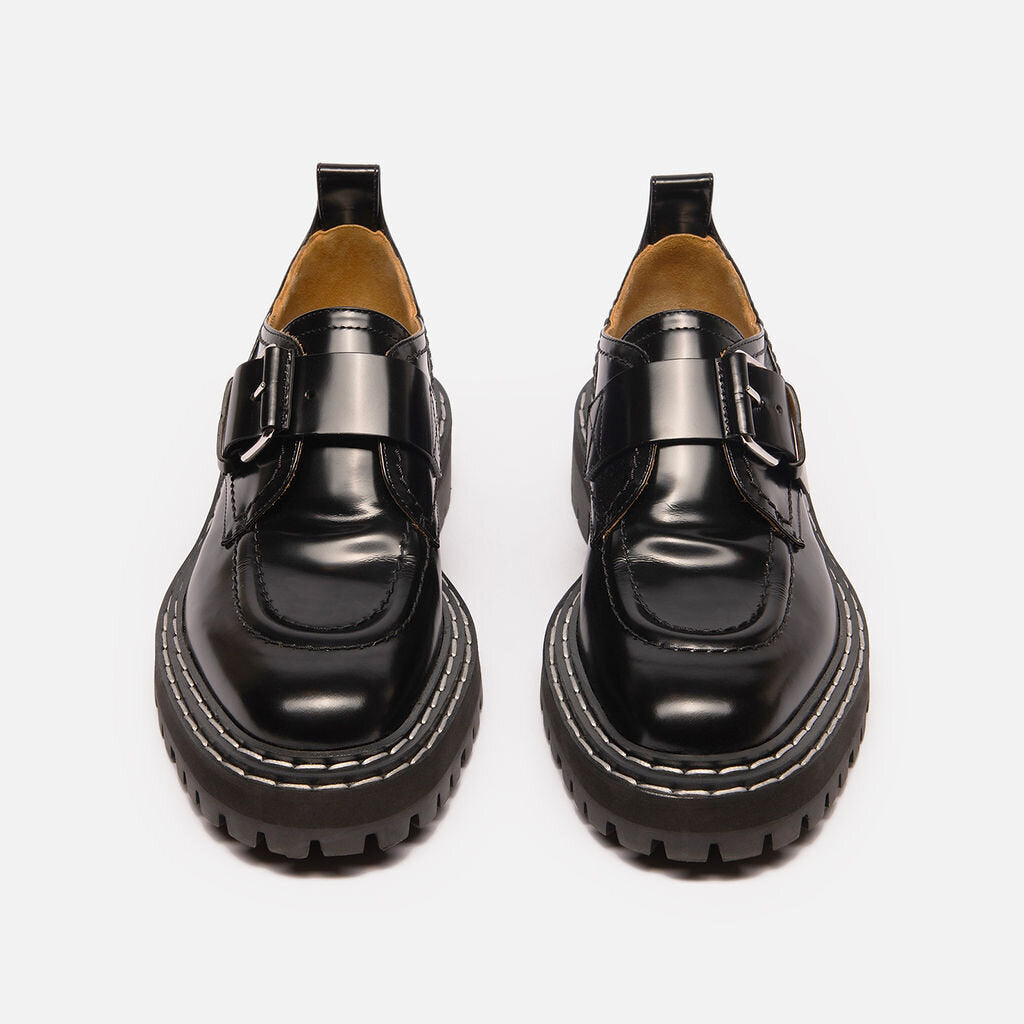 Proenza Schouler Black Leather Silver Buckle Loafer