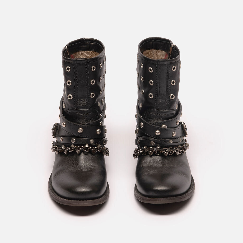 Burberry Black Leather Studded Boot