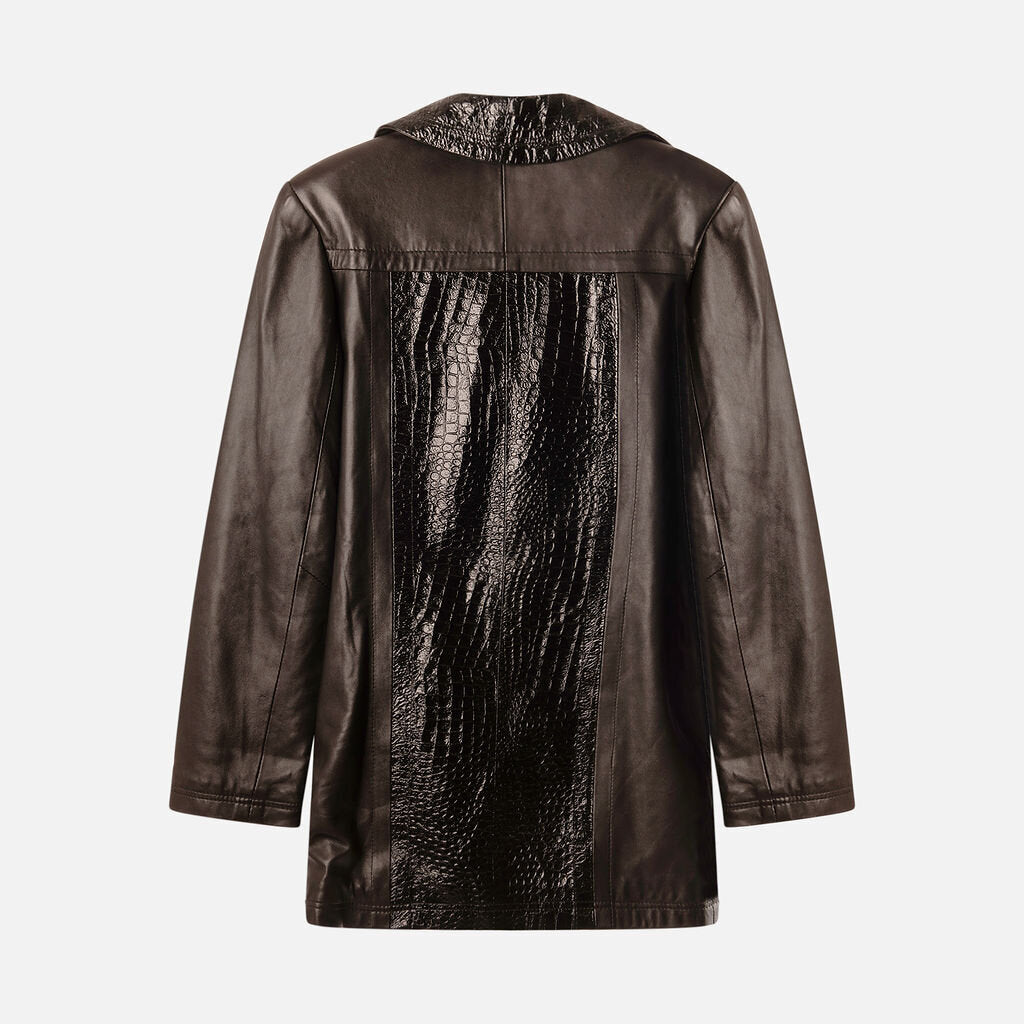 Your Success Black Leather Jacket With Embossed Panels