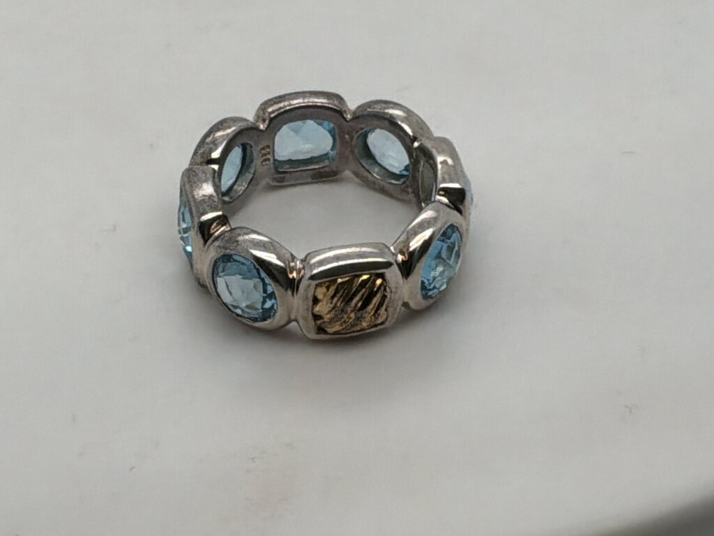 David Yurman Sterling Silver 18k Blue Topaz Eternity Band