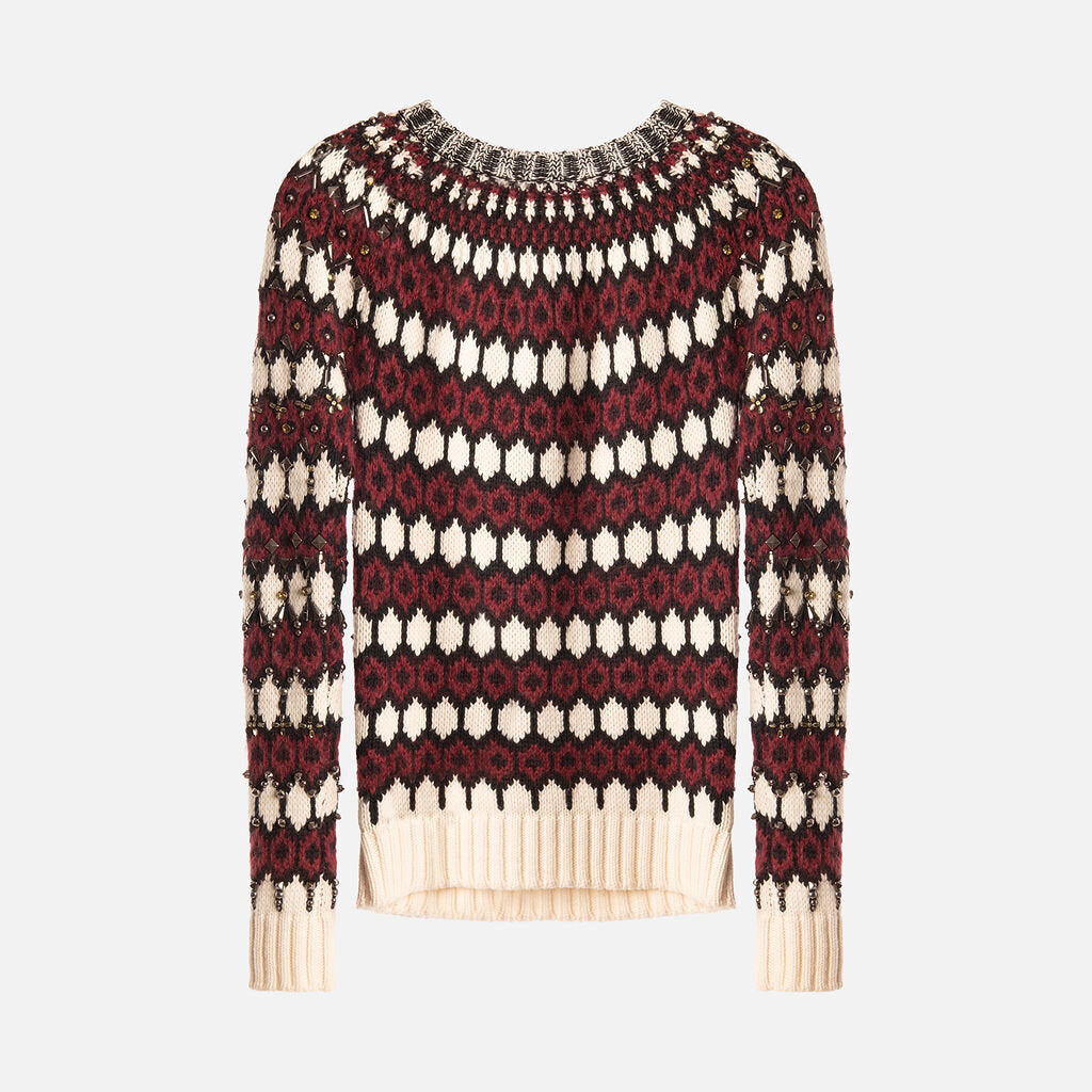 Gucci Cream & Red Embellished Knit Sweater