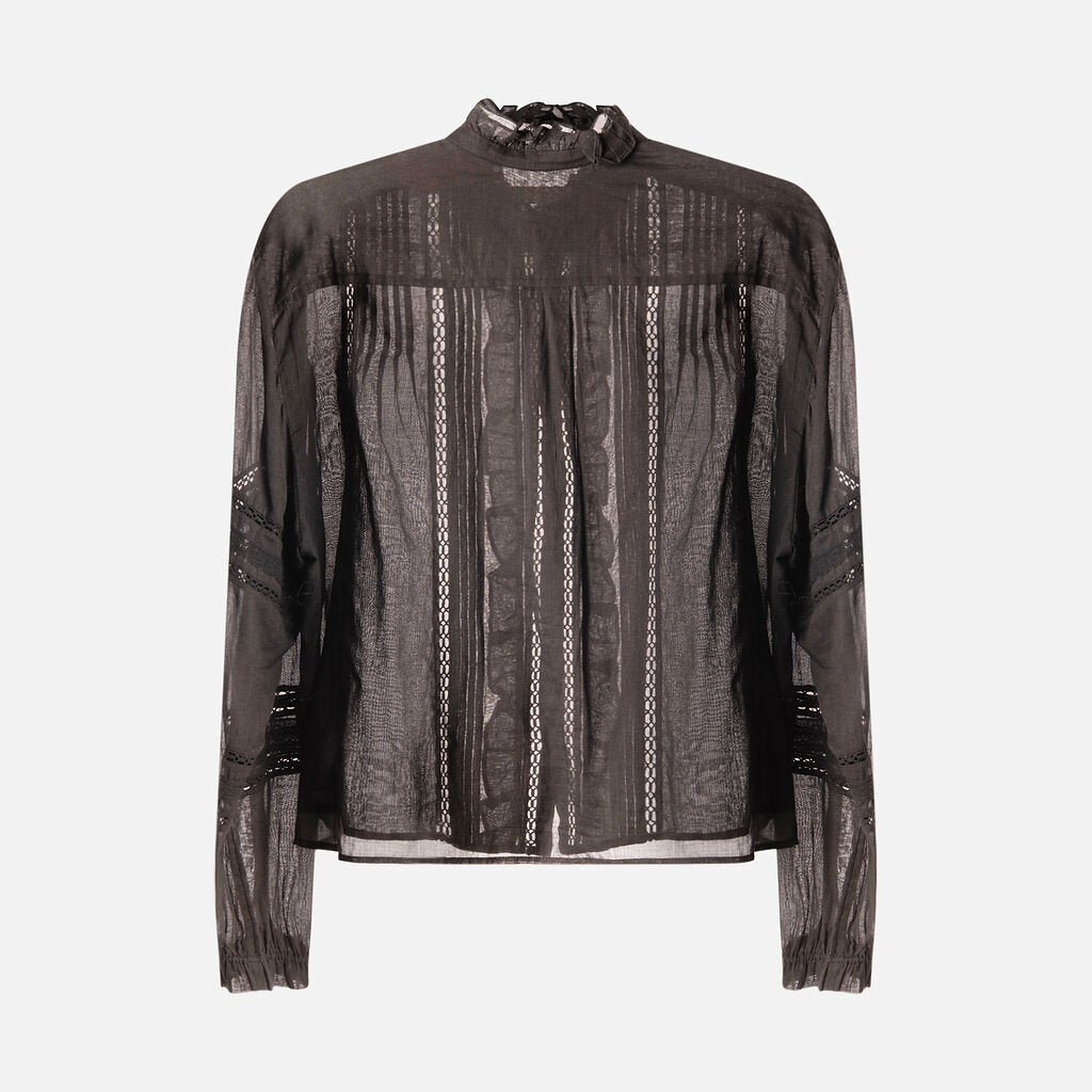 Isabel Marant Etoile Black Cotton Ruffle Button Up Top
