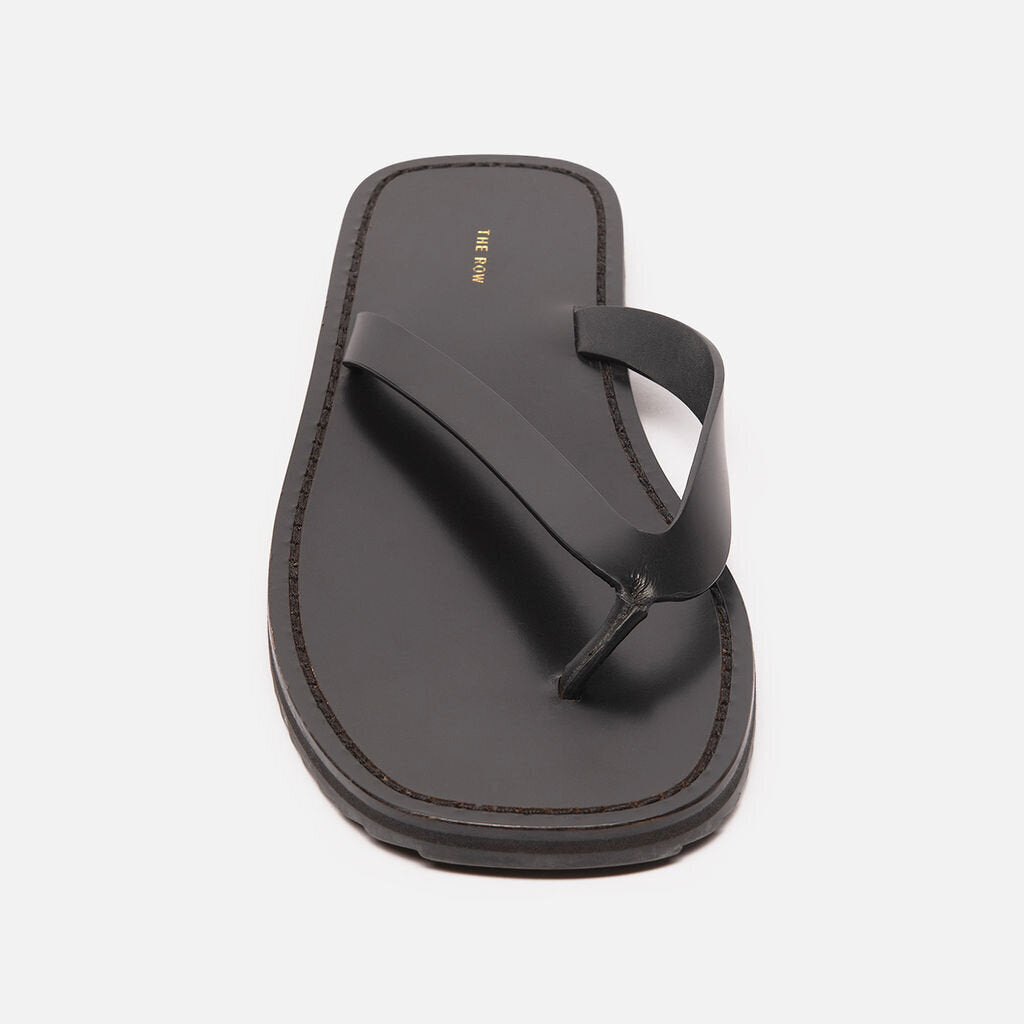 The Row Black Leather Flip Flops