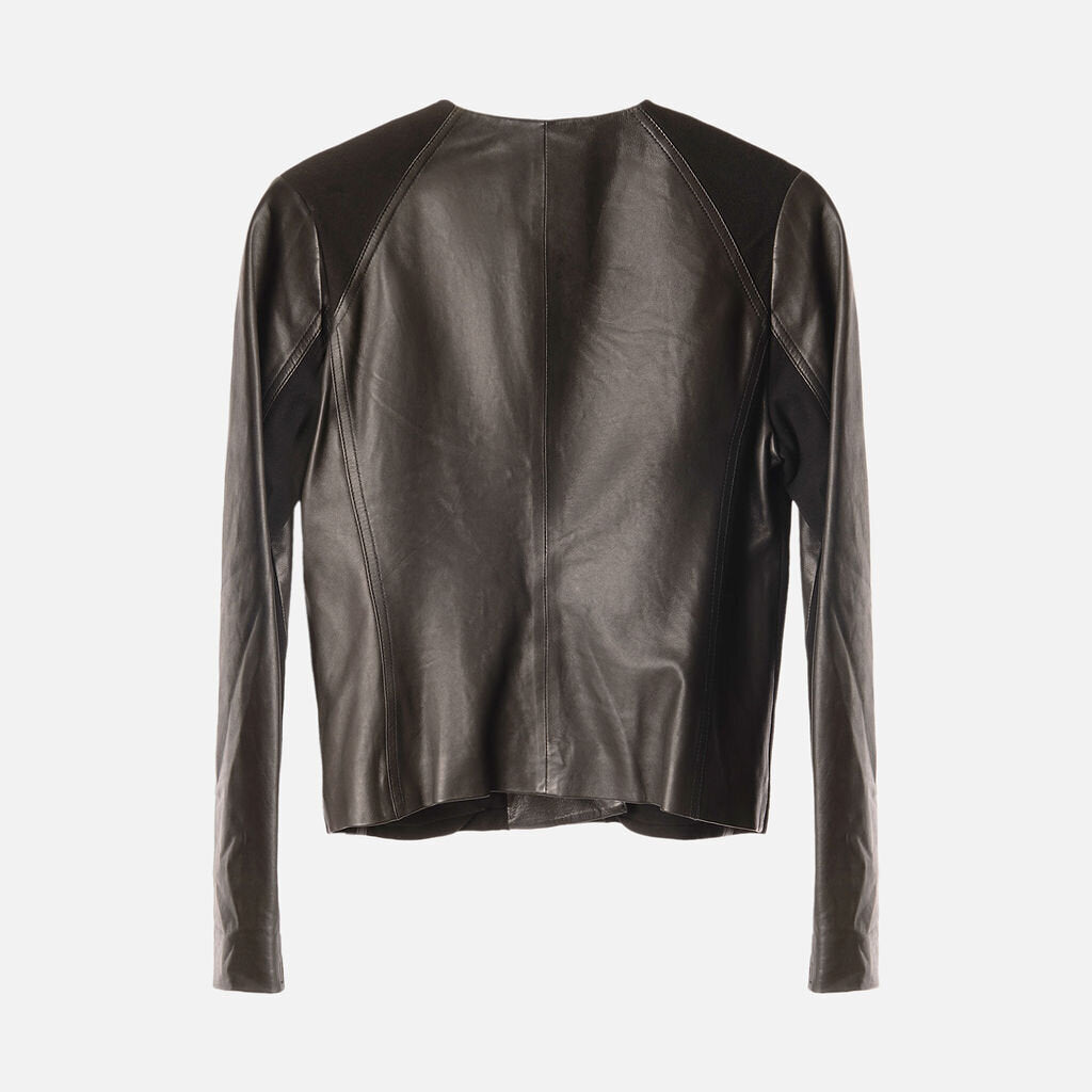 Vince Black Viscose Knit Leather Trim Jacket