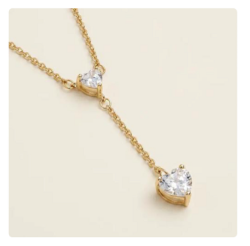 Double Heart Drop Necklace YG