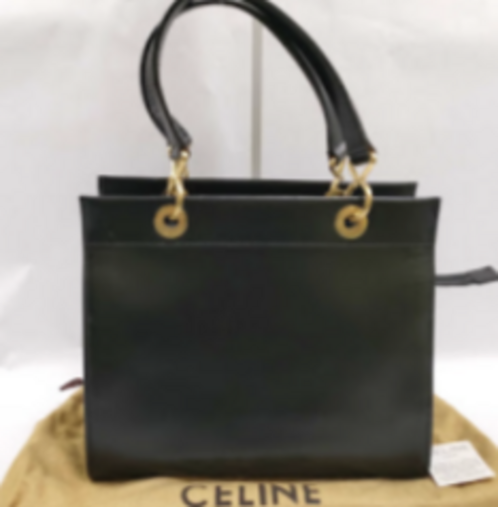 Vintage Black Leather Top Handle Tote