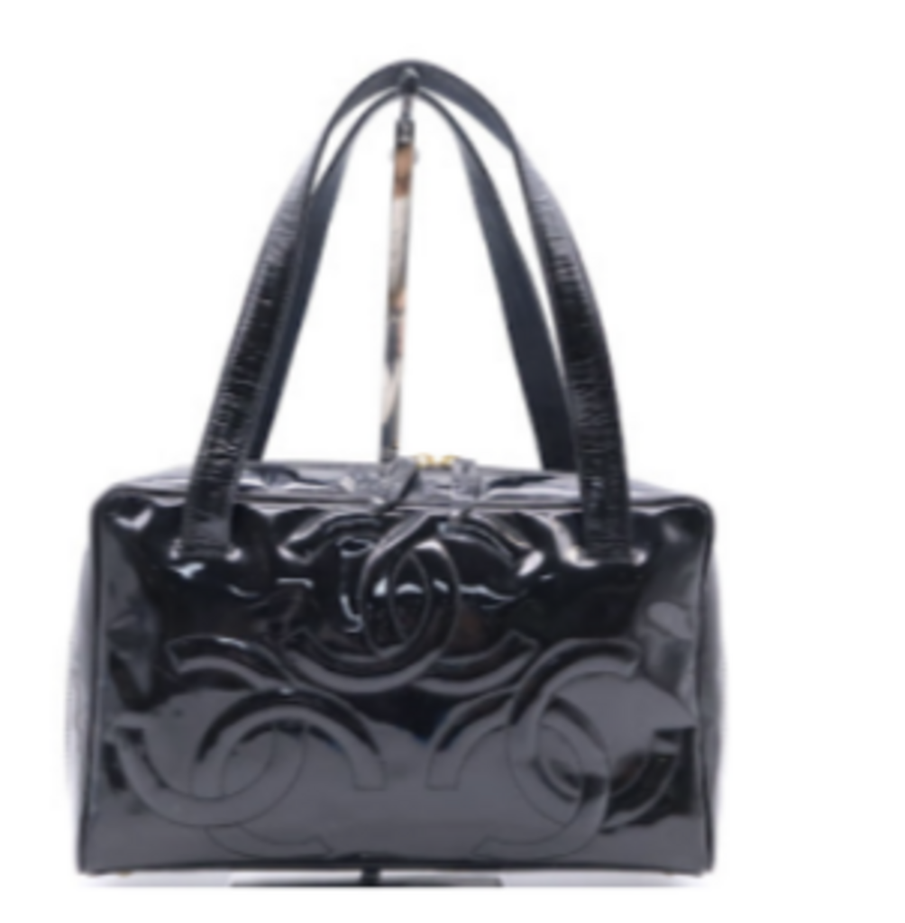 Black Patent Triple CC Boston Bag