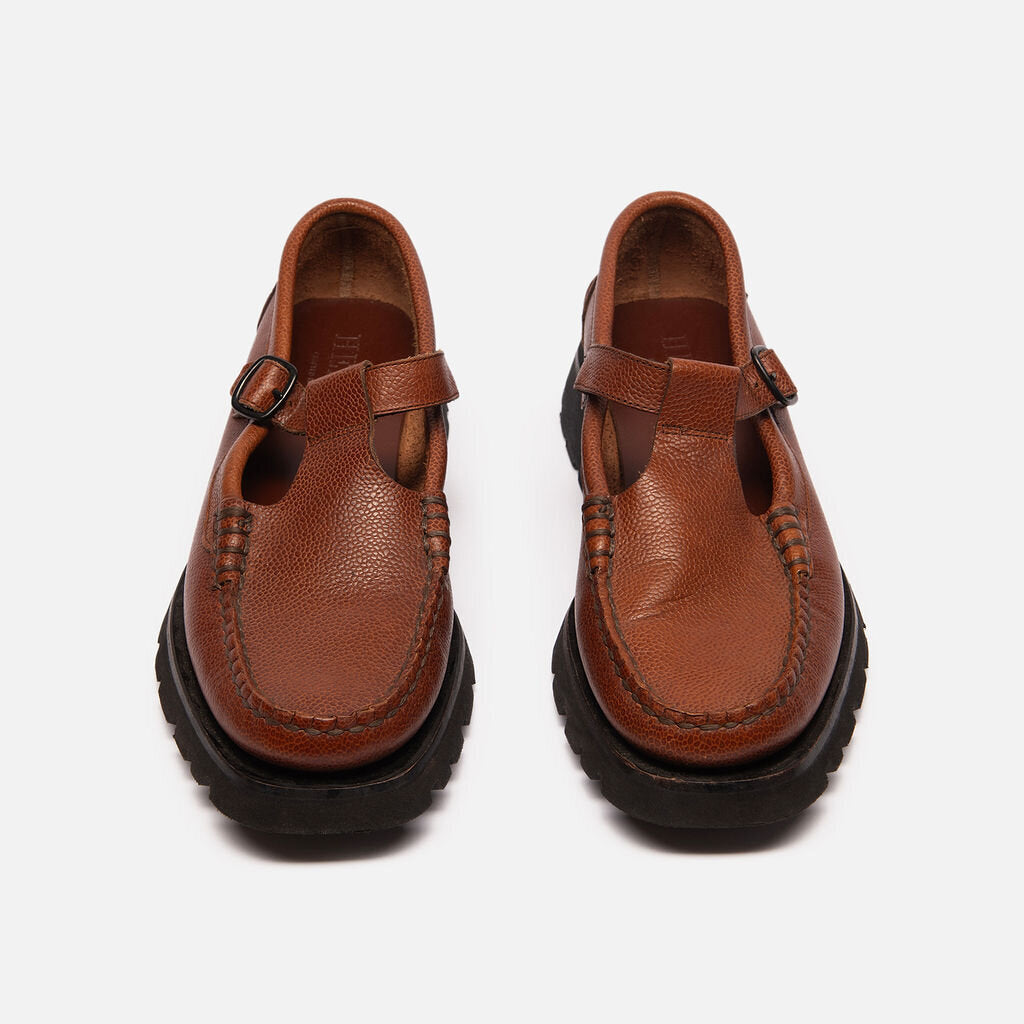 Hereu Brown Leather Side Buckle Loafers