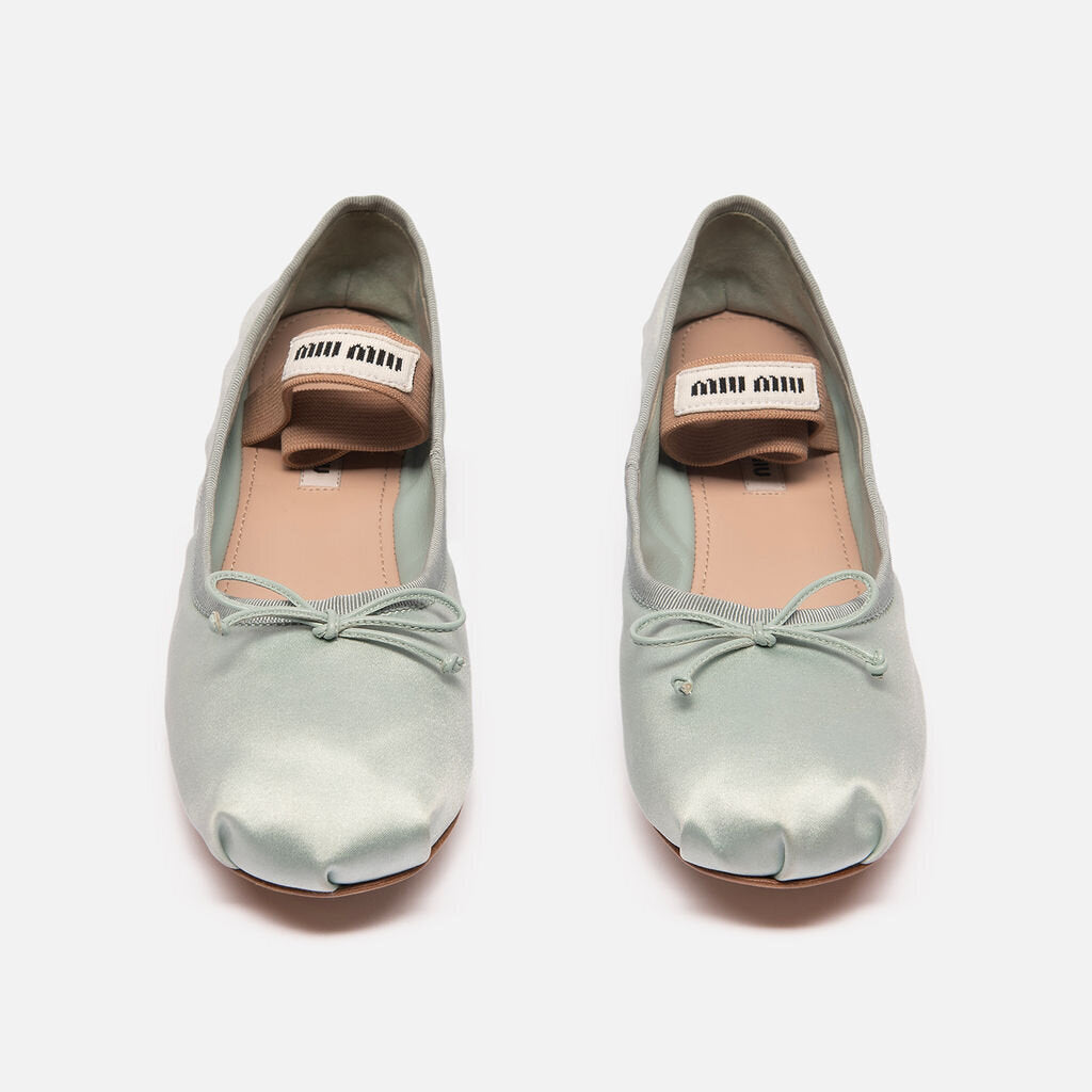 Miu Miu Blue Satin Bow Ballet Flats