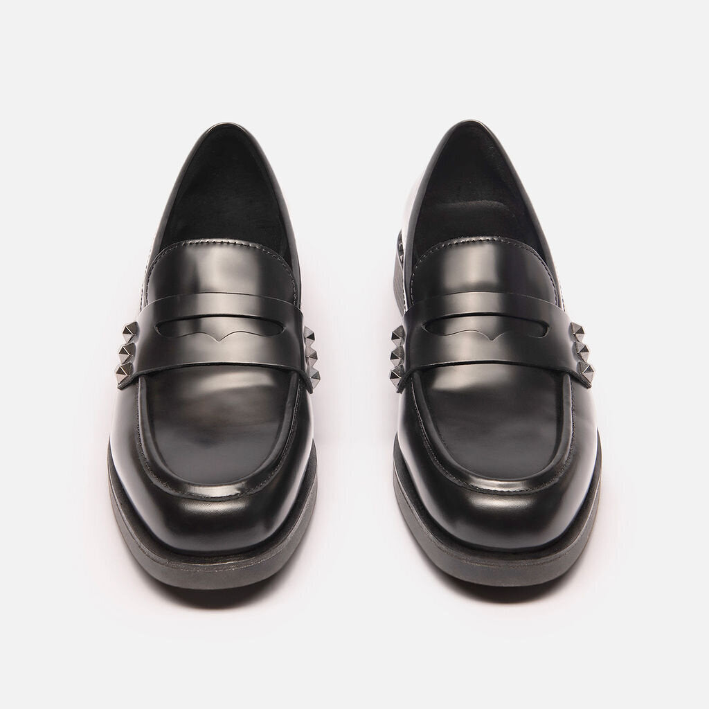 Ash Black Leather Loafer With Studs