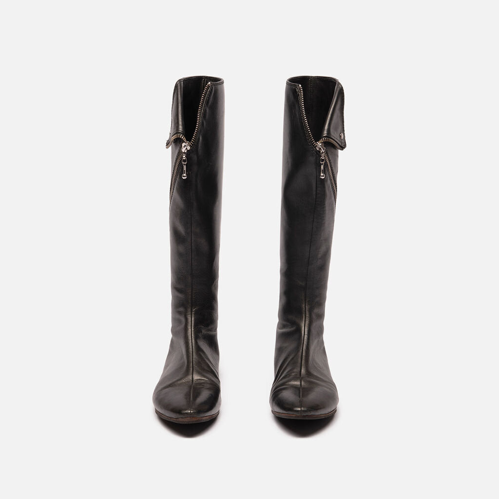 Belle Black Leather Flat Boots