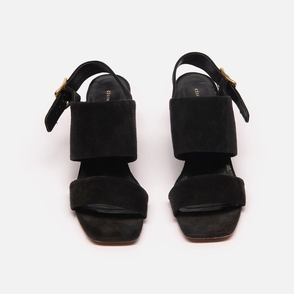 Celine Black Suede Block Heel Sandals