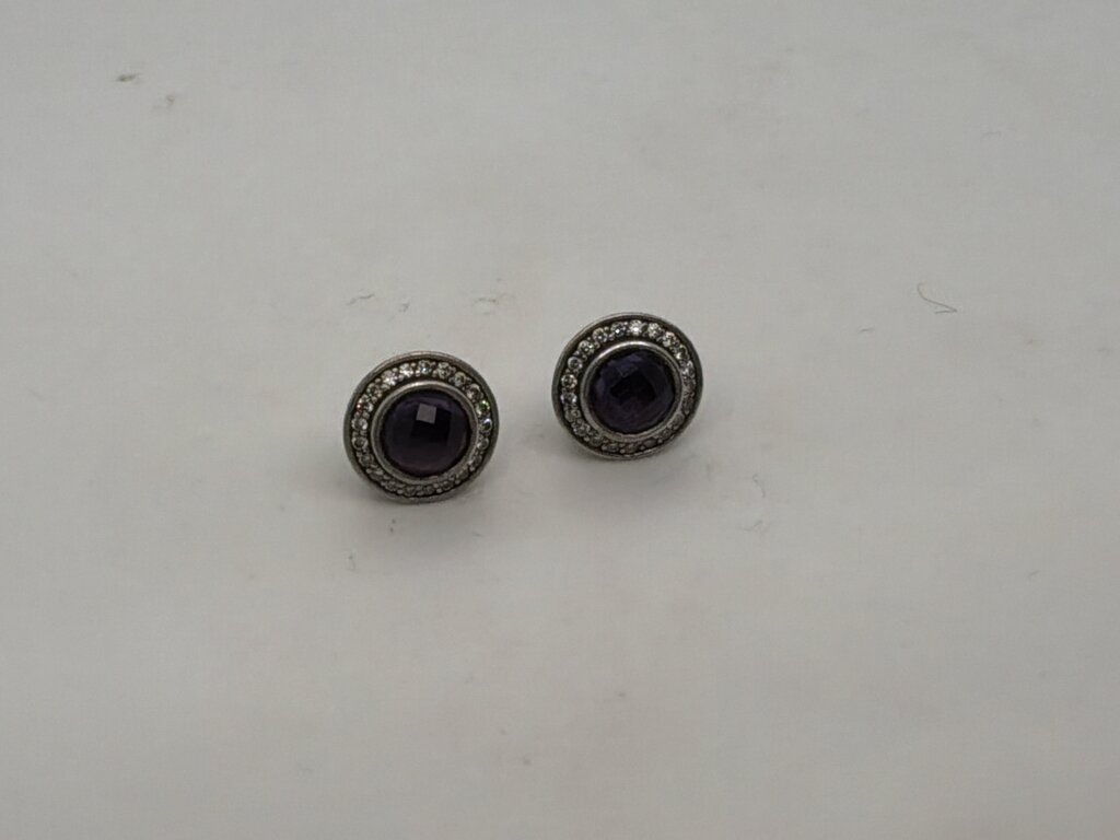 SS Mini Amethyst Diamond Round Earrings