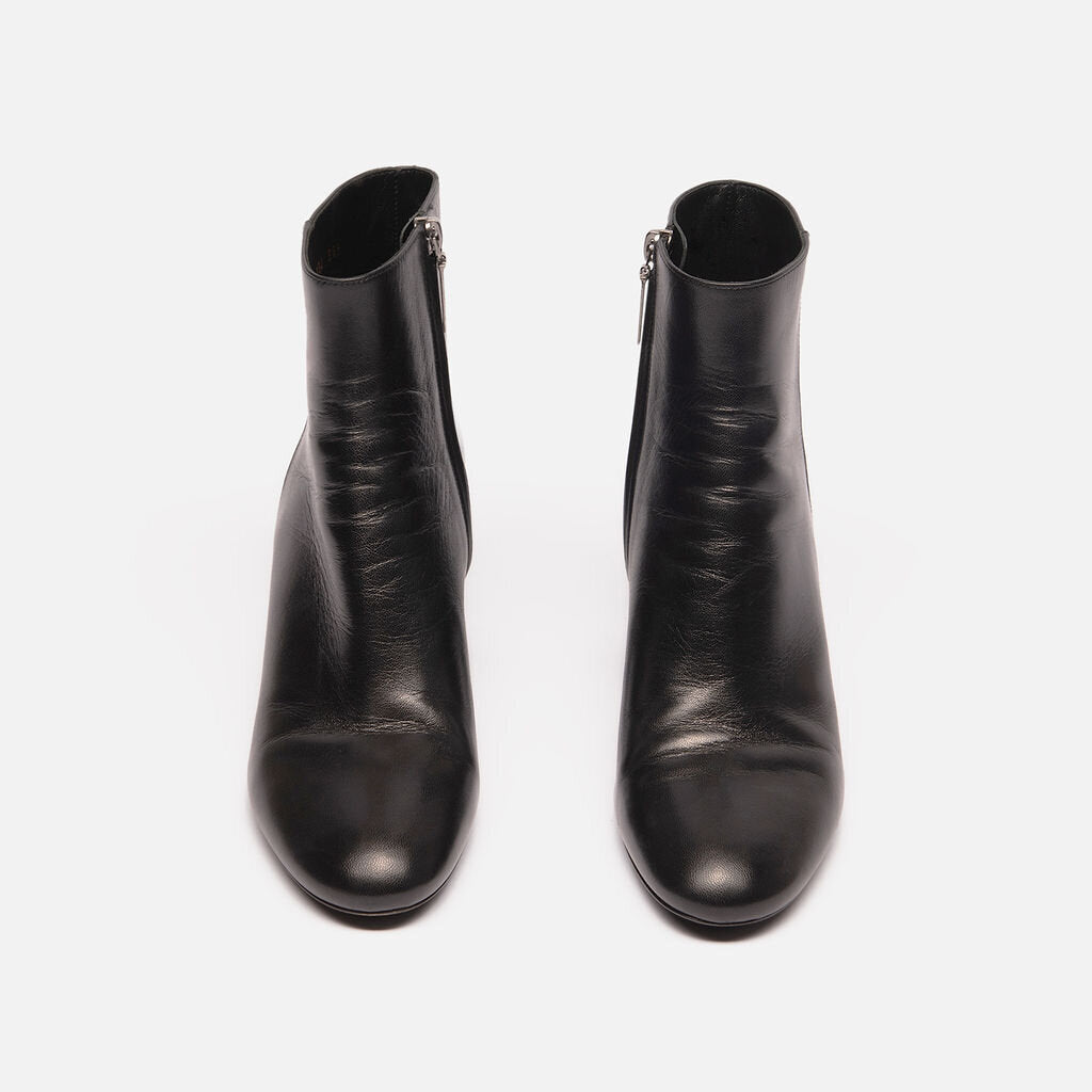 Saint Laurent Black Leather Block Heel Boots