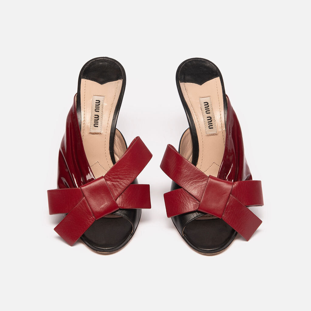 Miu Miu Red and Black Leather Bow Heel
