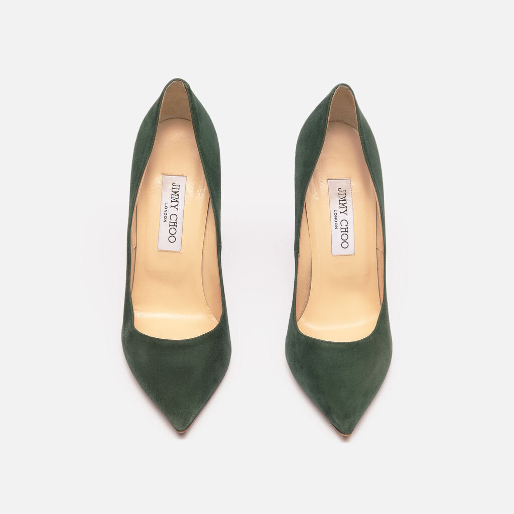Jimmy Choo Dark Green Suede Pumps