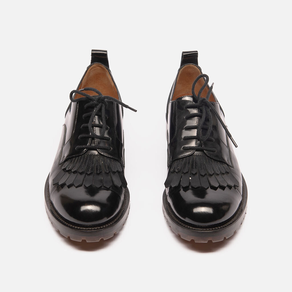 Valentino Black Leather Fringe Oxfords